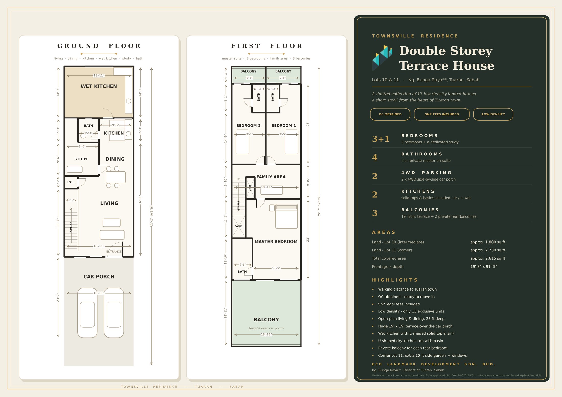 Townsville Residence double-storey terrace floor plan — ground and first floor